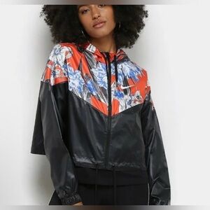 NWT Nike Cropped Floral Red Black Full Zip Hoodie Jacket Womens 1X